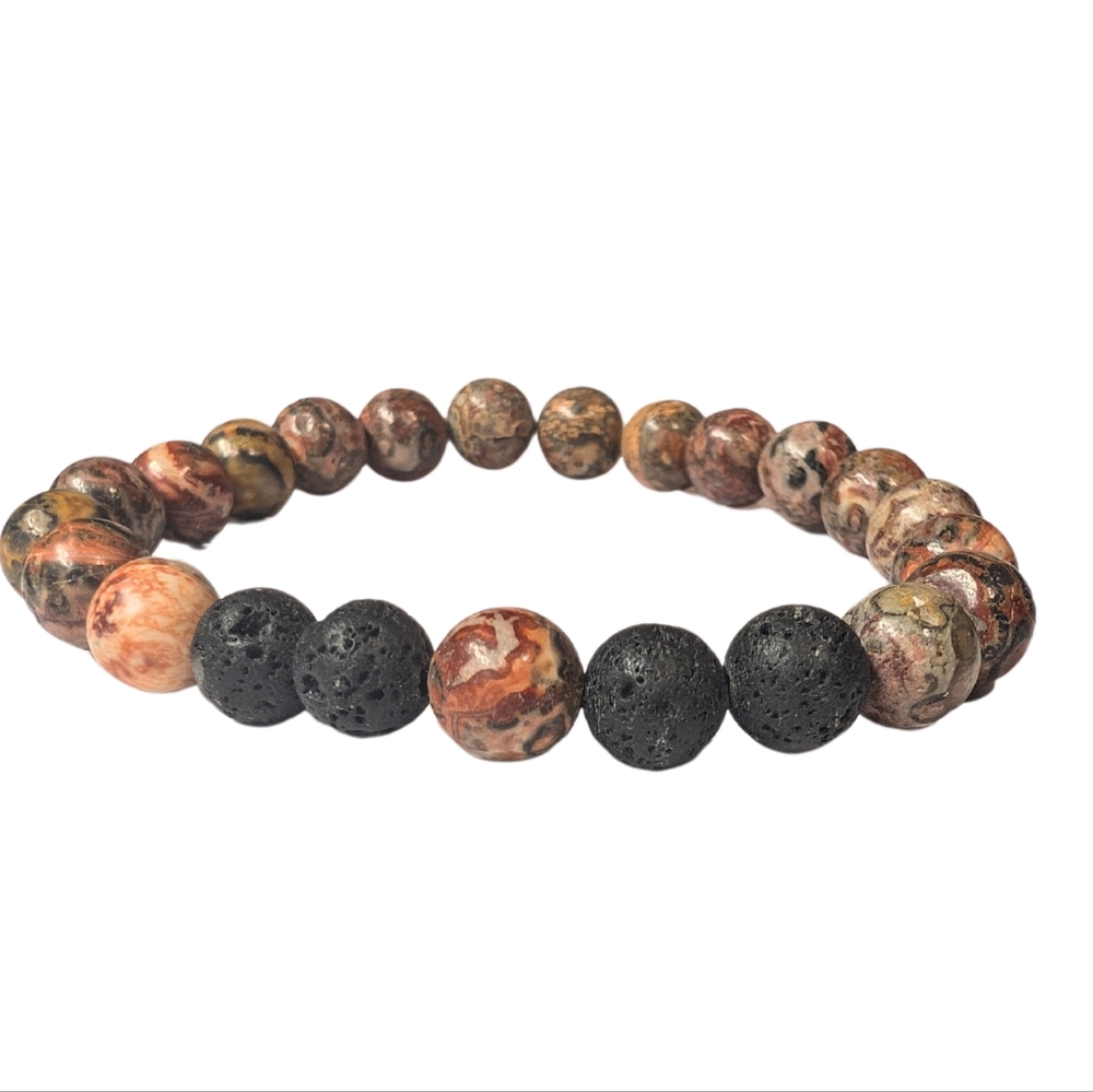 Leopard Skin Jasperand Lava Stone Bracelet | Essential Oil Bracelet | Gemstone …